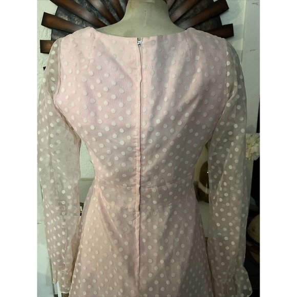vintage jack Bryan sheer polka dot pink Prairie Maxi Dress Medium - Picture 7 of 9